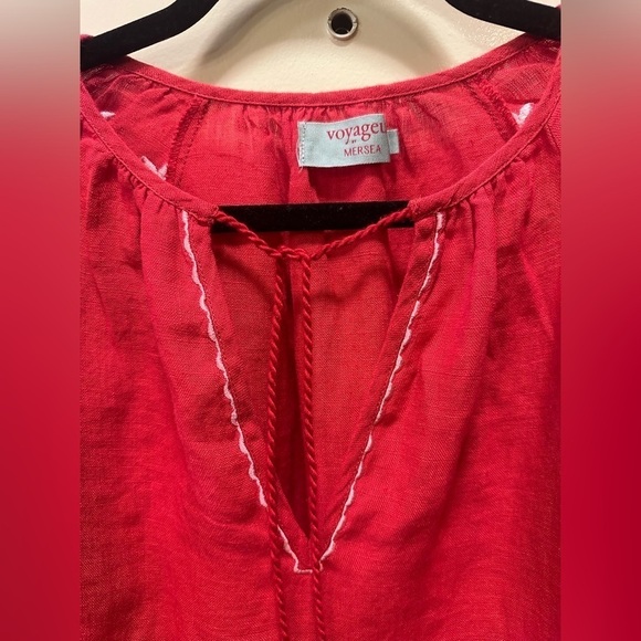 Voyageur by MERSEA Palermo Embroidered Linen Peasant Boho lagenlook Red, S - Picture 8 of 12